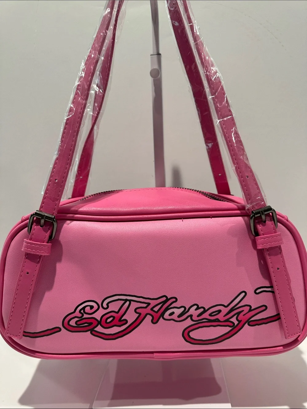 NWT Ed Hardy Pink Harmony Bowling Satchel with adjustable Straps.